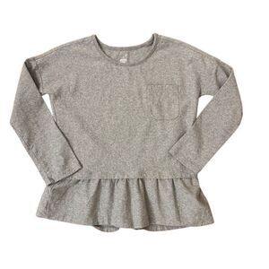 Tea Heather Gray Long Sleeve Peplum Top Pocket Tee Tshirt Size 8